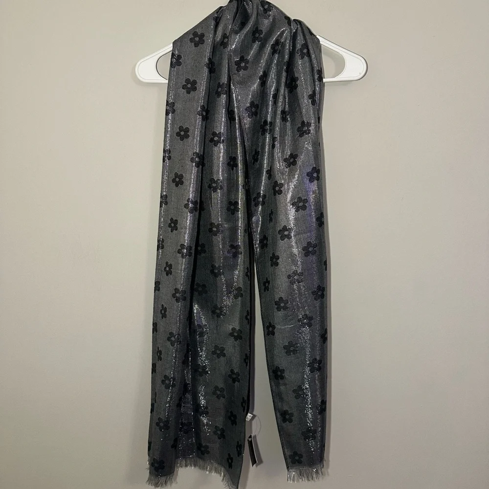 Nicole’s Boutique Elegant Black and Silver Floral Scarf